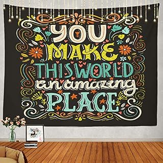 Shrahala World Tapestry, Art Holiday Inspirational Love Quote Wall Hanging Large Tapestry Psychedelic