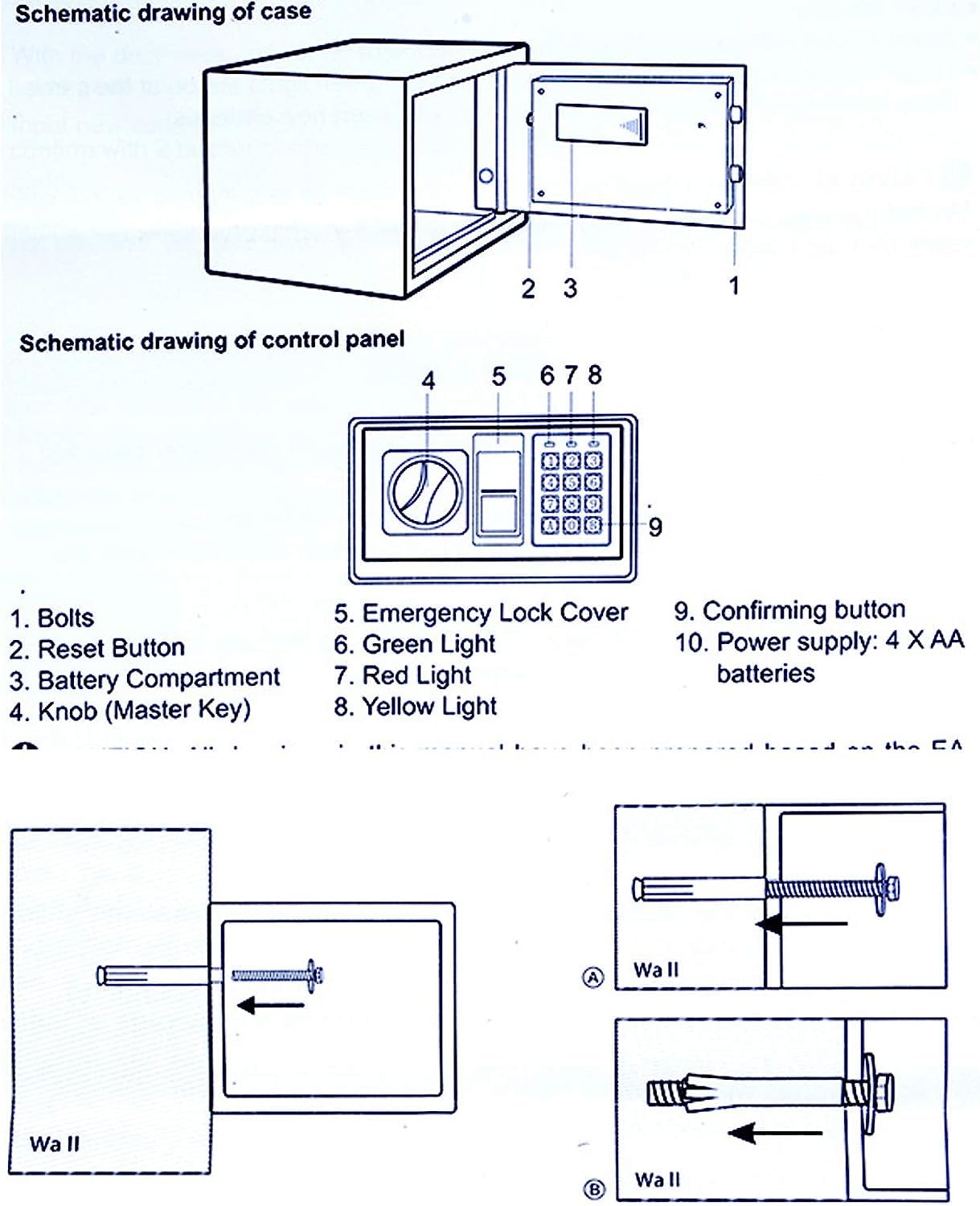 Cassaforte elettronica 6,65 l – Cassaforte di sicurezza con codice digitale 3 – 8 cifre, fissaggio a parete, per oggetti di valore, casa, ufficio, hotel