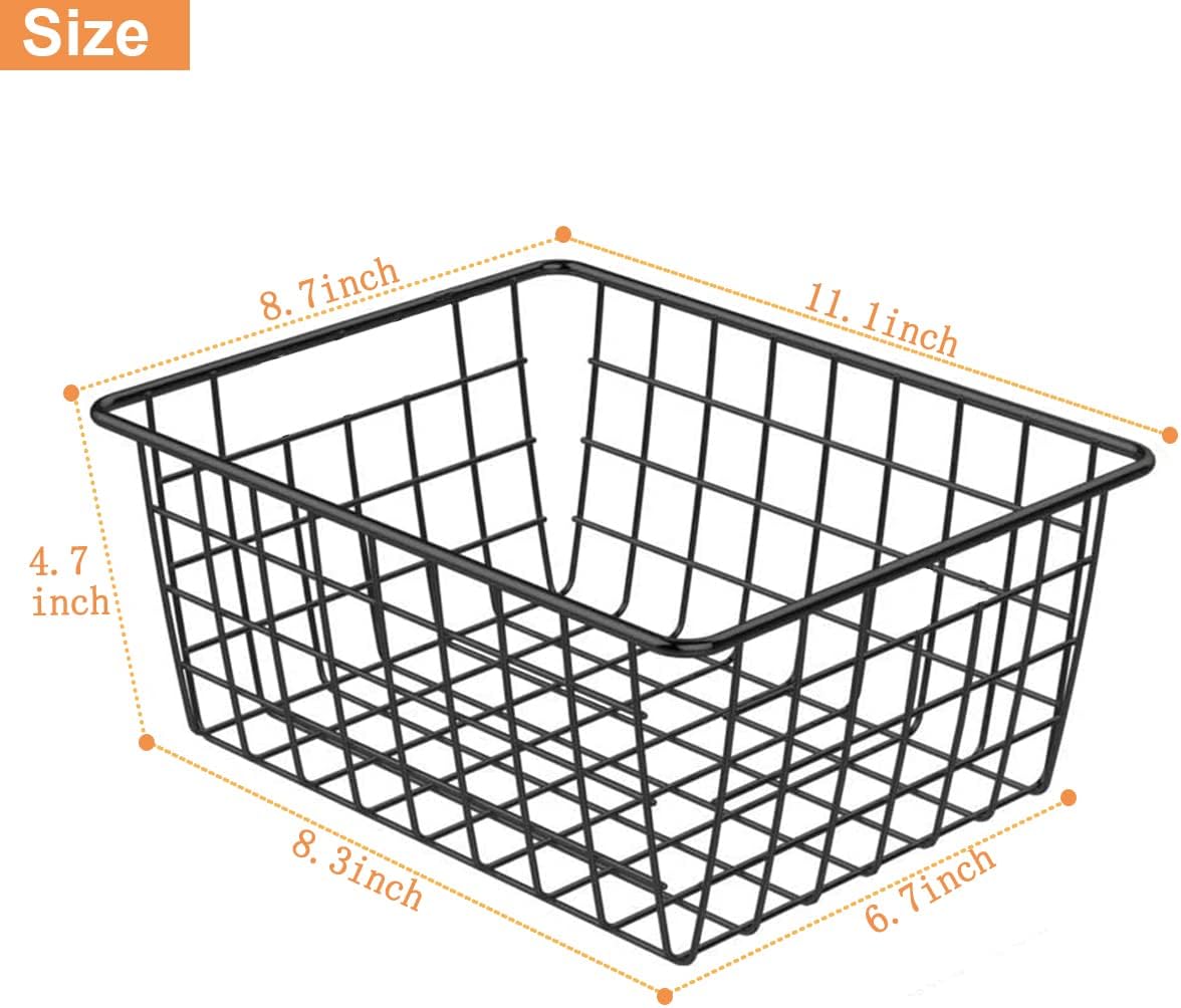 Wire Baskets for Organizing, 4 Pack Household Pantry Basket Black Metal Storage Bins Wire Storage Baskets Metal Baskets for for Home Office Kitchen, Bathroom image 2