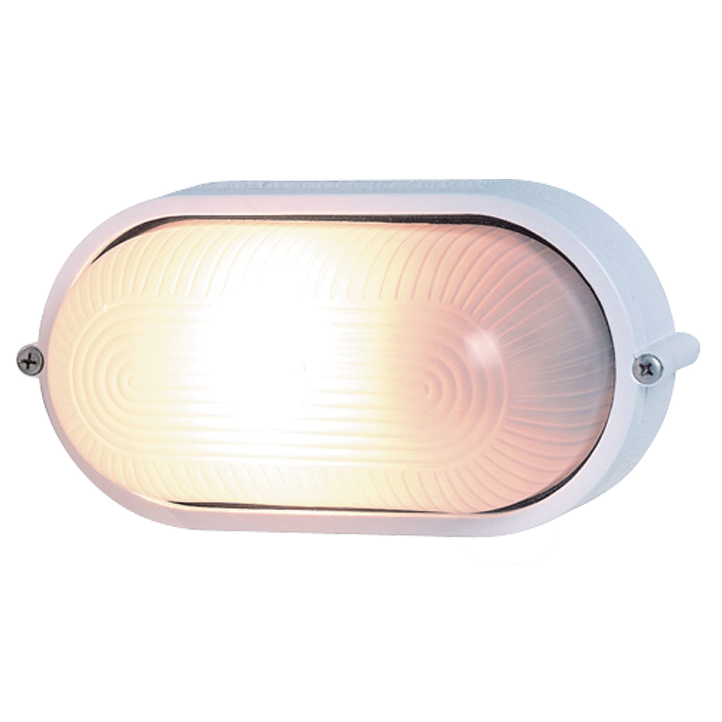 REV Oval Wall Lamp, front view, showing the white die-cast aluminum housing and structured glass diffuser.