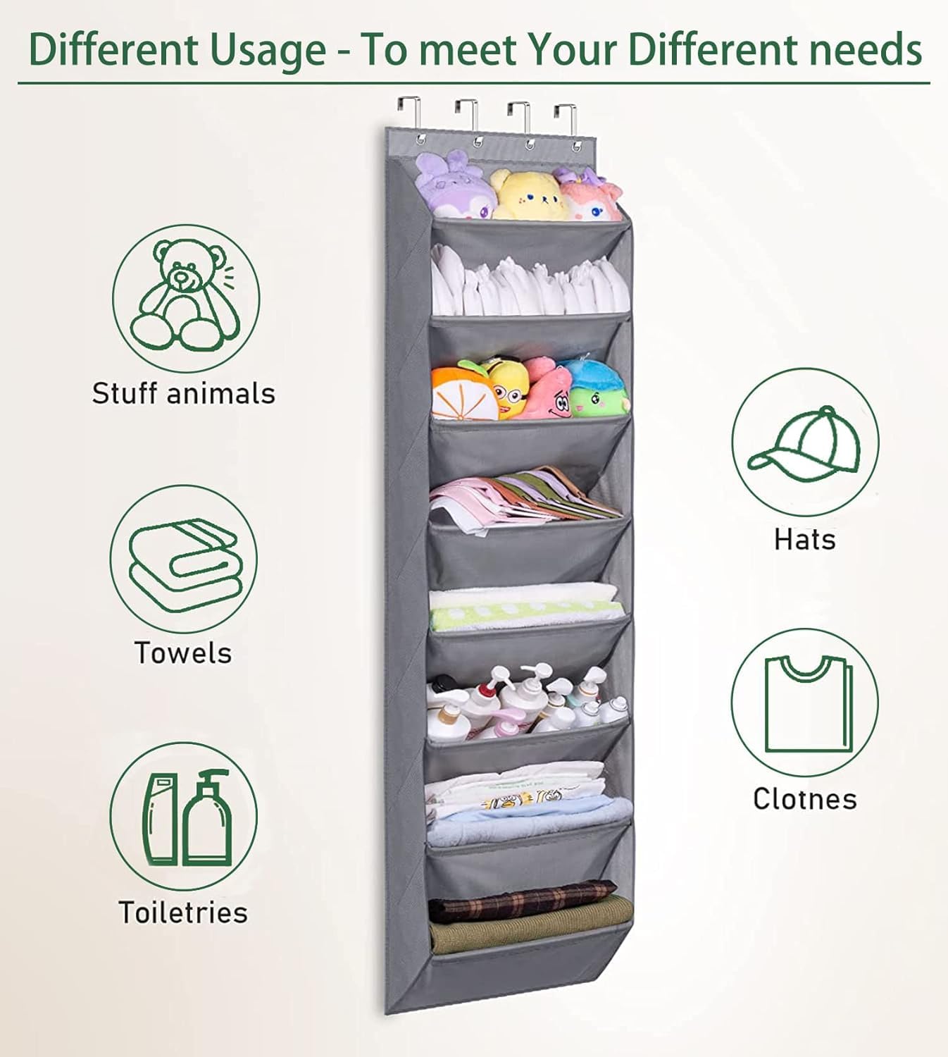 MISSLO 8 Shelf Hanging Shoe Rack Over Door Shoe Storage with Deep Pockets Organizer fits 20 works Closet Shoe Holder Organiser for Narrow Door Grey - Image 4