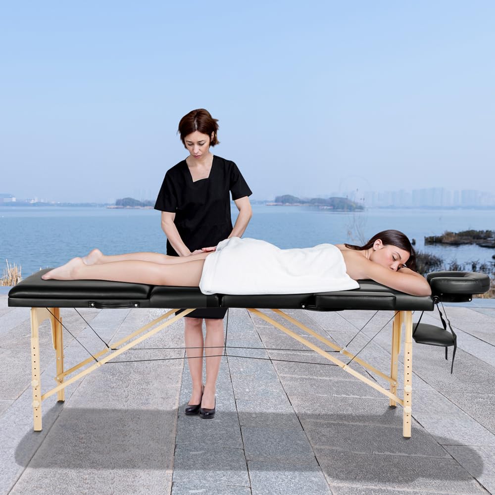 Topeakmart 3-Section Folding Massage Bed with Adjustable Backrest
