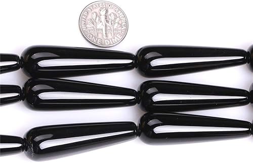 Miniatura 3 de Cuentas de ágata negra natural de gota larga para fabricación de joyas, 15 pulgadas (0.472 x 1.575 innegro)