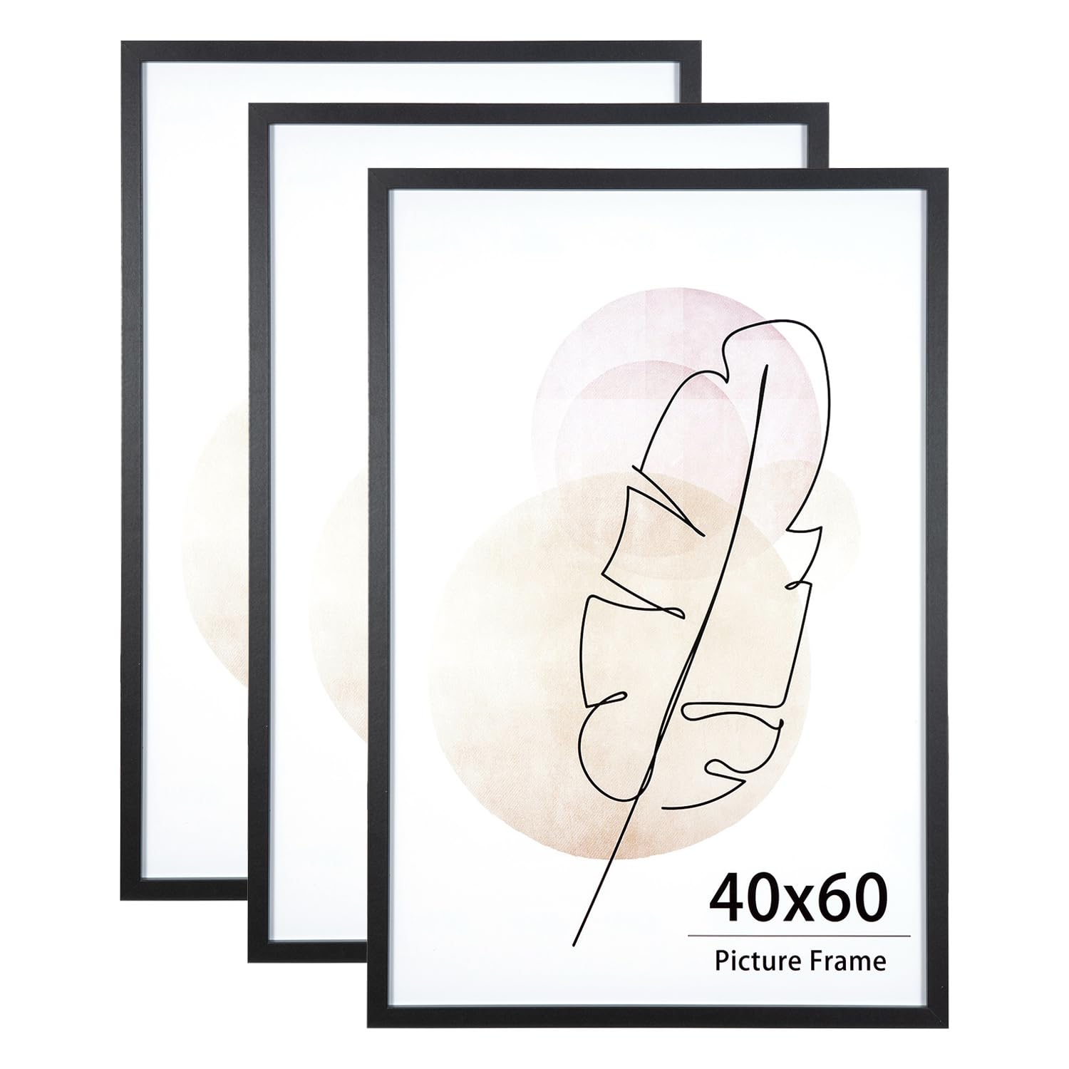 Kaiwin Black 40X60 Picture Frame Set Of 3, Wooden Poster Frame, 40X60 Picture Frames For Wall Mounting Display For Home, Office,Gallery,Holiday With Photos, Posters, Puzzles