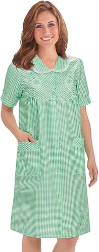 Miniatura 3 de Collections Etc Gingham Robe with Floral Accents, Snap-Front Closure and Lace Trim