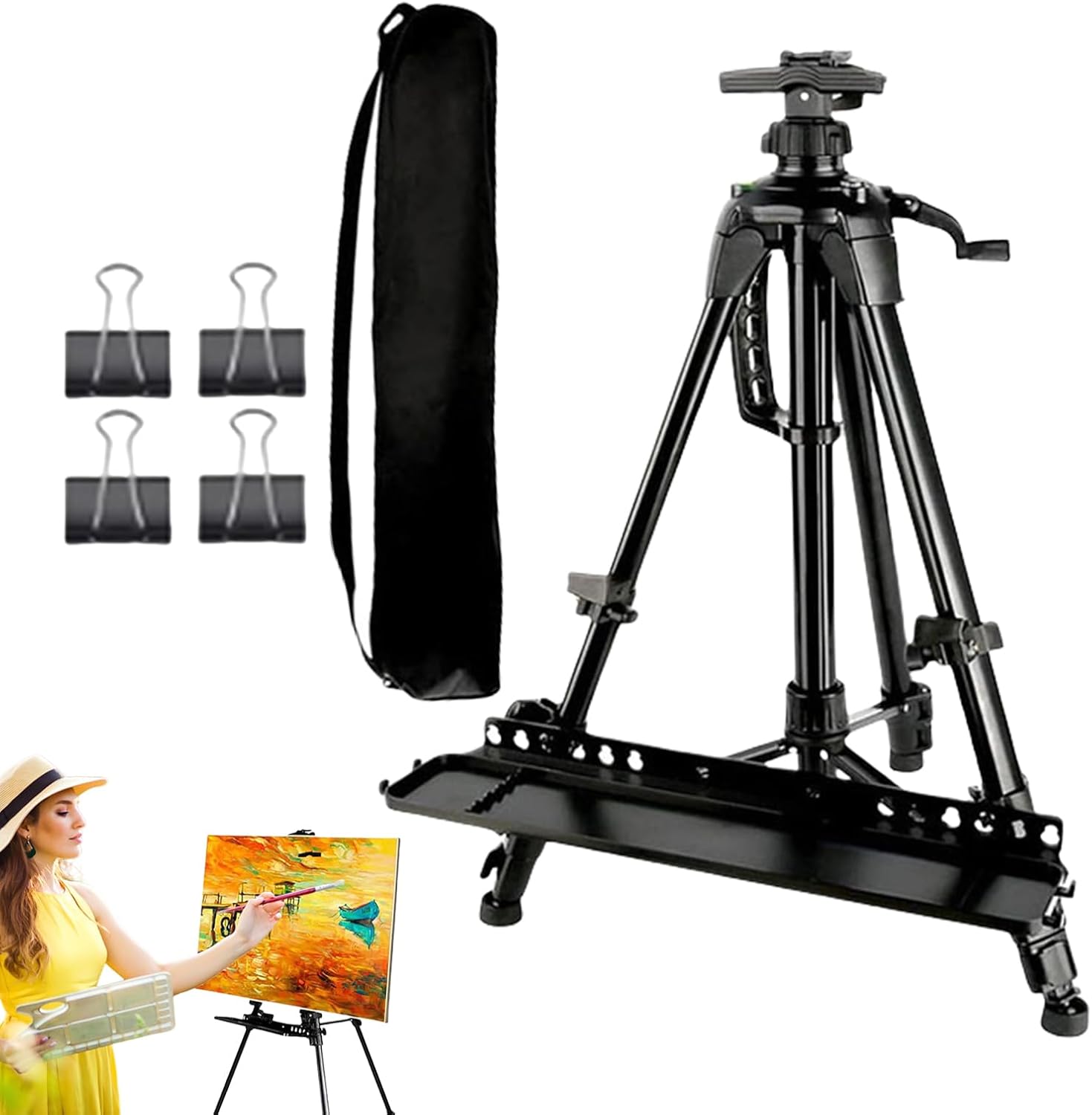 アートイーゼルスタンド | 三脚 調節可能 ポータブル イーゼル ディスプレイ用 - ペイントトレイ 三脚 折りたたみ式 メタルキャ