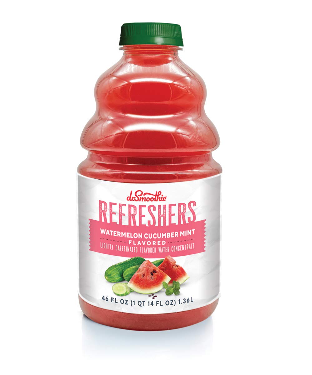 Dr. Smoothie Refreshers Watermelon Cucumber Mint – Made with Real Fruit Juice – Drink Concentrate, No Artificial Colors, Shelf-Stable – Lightly Caffeinated with Green Coffee Extract (46 oz Bottle)