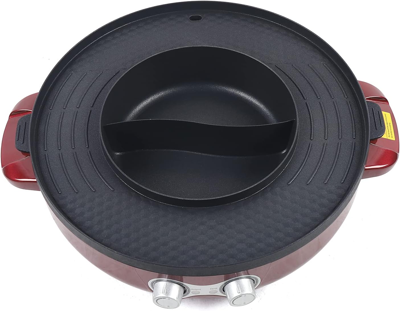 Electric Grill Hot Pot 2 in 1 Hot Pot with Grill Non Stick Electric Shabu BBQ Grill Non-Stick Pan Dual Temperature Control 110V Round for Family Dinner Party