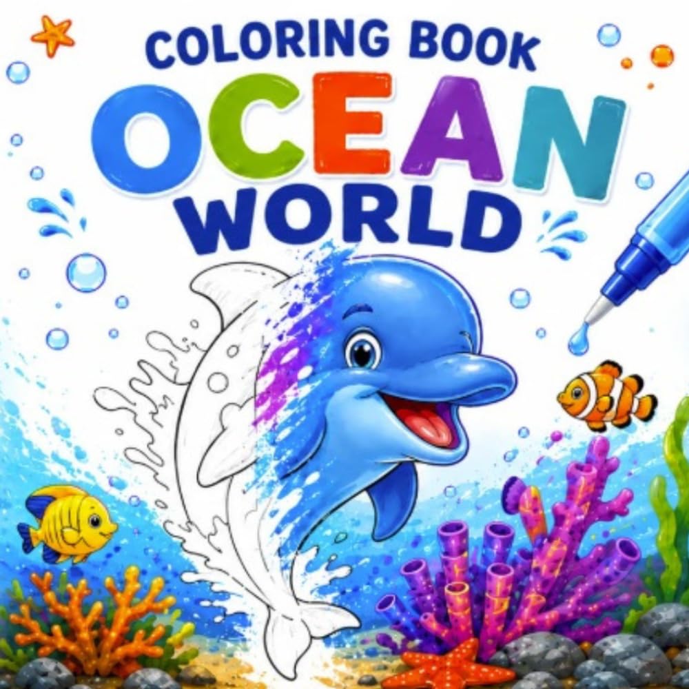 "Ocean World" Coloring Book for Adults and Children: Relax and Learn Surrounded by Marine Fauna and Flora: Coloring book with ocean themes