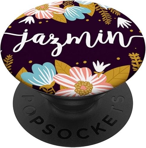 First Name PACH422 Jazmin & Pink Blue & Yellow Flowers - PopSockets Grip and Stand for Phones and Tablets