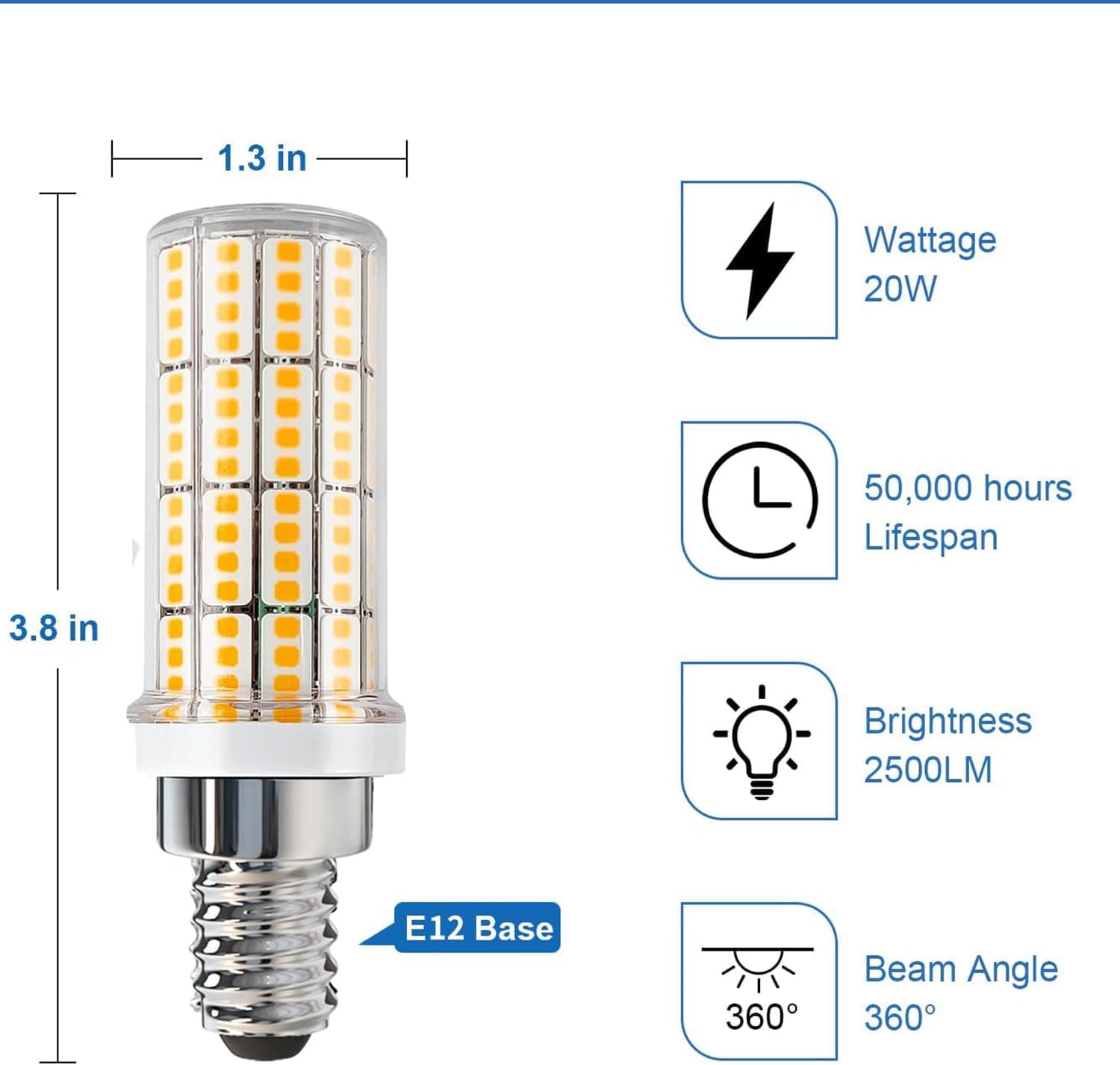 6-pack led light bulb? 200w equivalent 2500lumen 3000k cool daylight white 20w led corn light bulb?e12 base non-dimmable ceiling fan light bulbs for home garage kitchen indoor 20w-e12 3000k