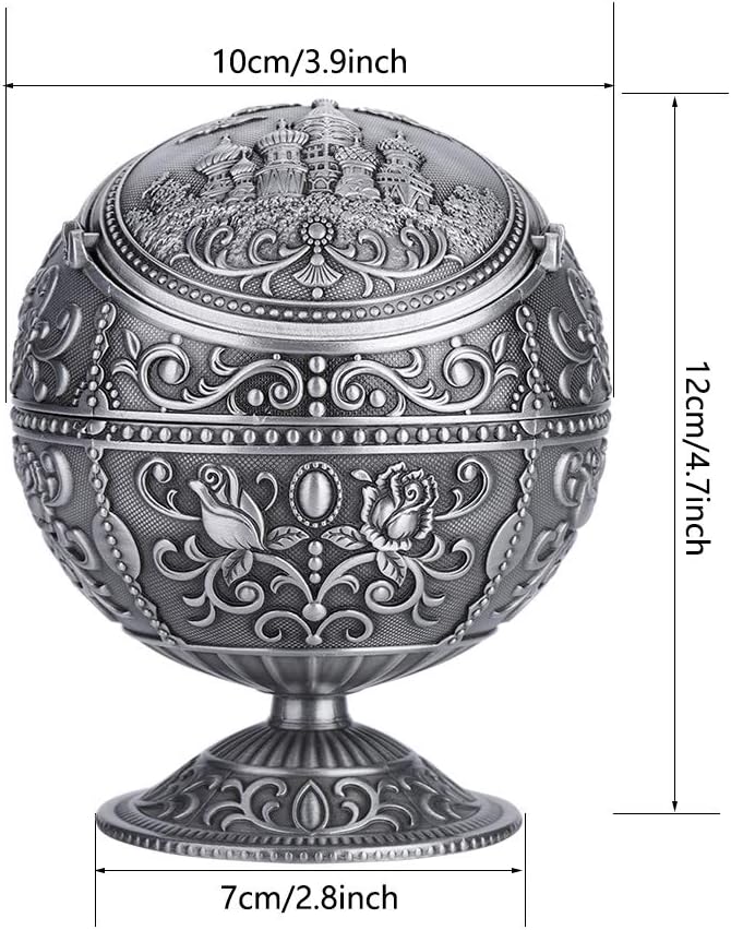 Vintage Globe Ornament Ashtray with Lid, Windproof Metal Ashtray Holder for Home, Office, Tearoom, Crafts, Decoration - Tinsel Castle