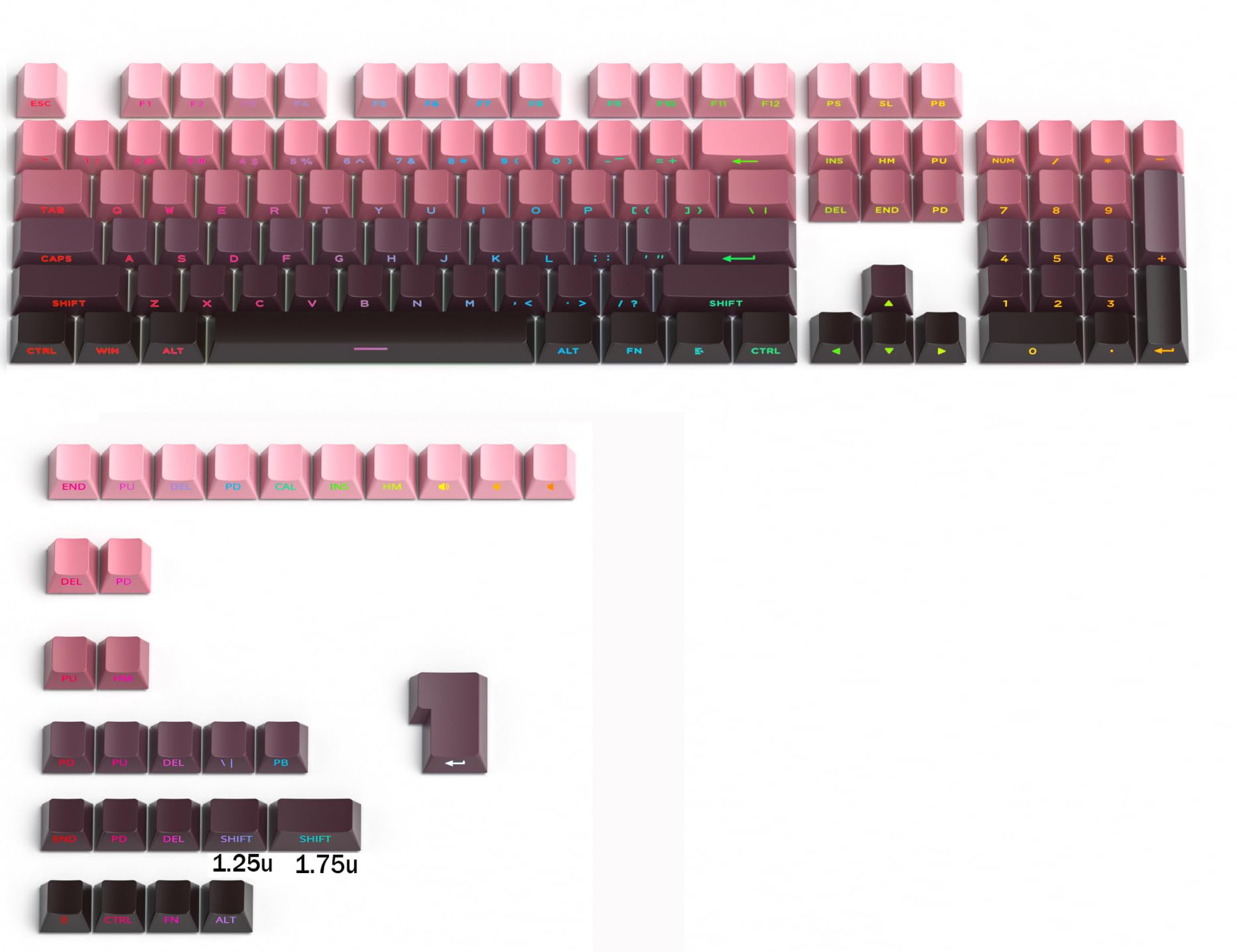 PBT Gradient Red Keycaps Side Printed Set Shine Through Cherry Profile Double Shot Custom Minimalist Style for Mechanical Keyboard (Dark Plum)