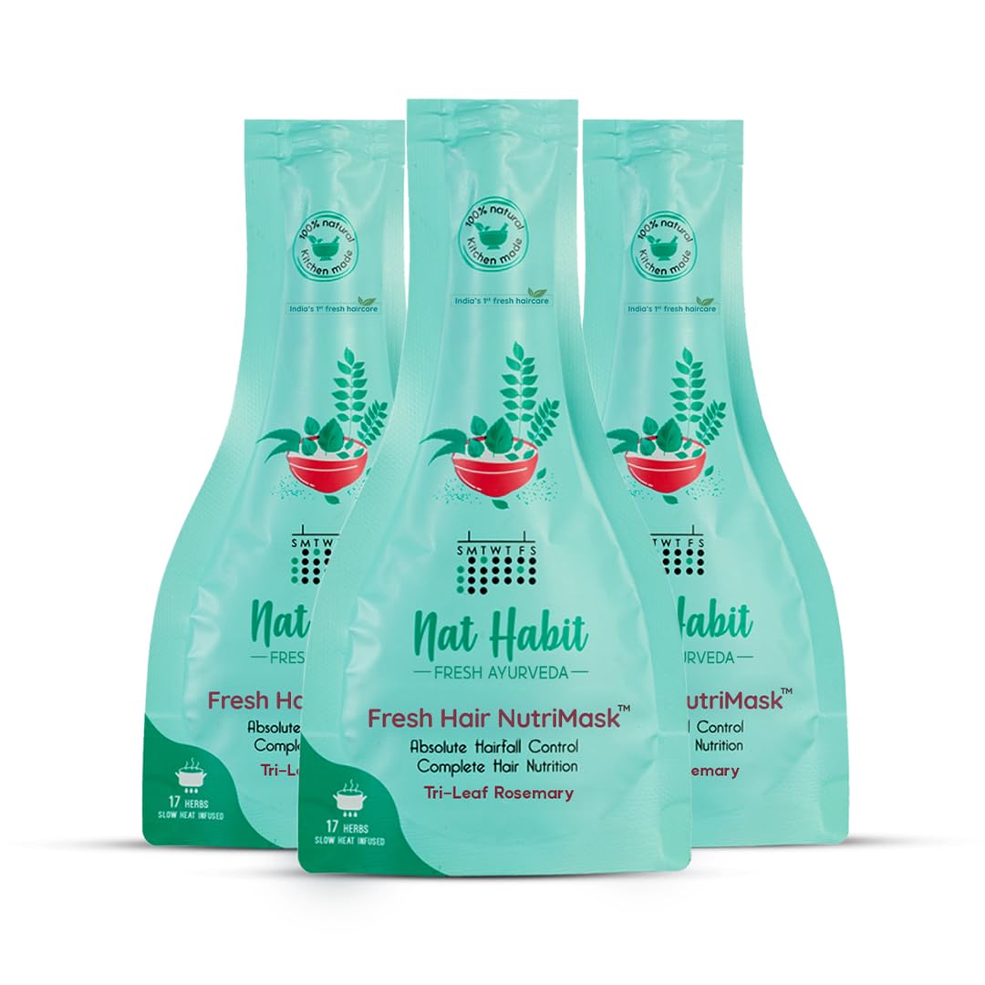 Nat Habit Crushed Tri-Leaf NutriMask - Hair Mask For Hairfall, Conditioning, Smoothening & Shine, Suitable For All Hair & Scalp Types (Pack of 3 x 40gm)