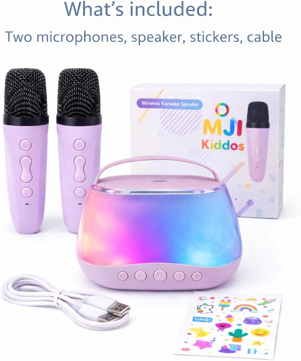 Kids Karaoke Machine with 2 Wireless Microphones, Bluetooth Speaker with Voice Changer & LED Lights, Portable Singing Toy Gift for Boys & Girls Ages 3–12 - Image 9