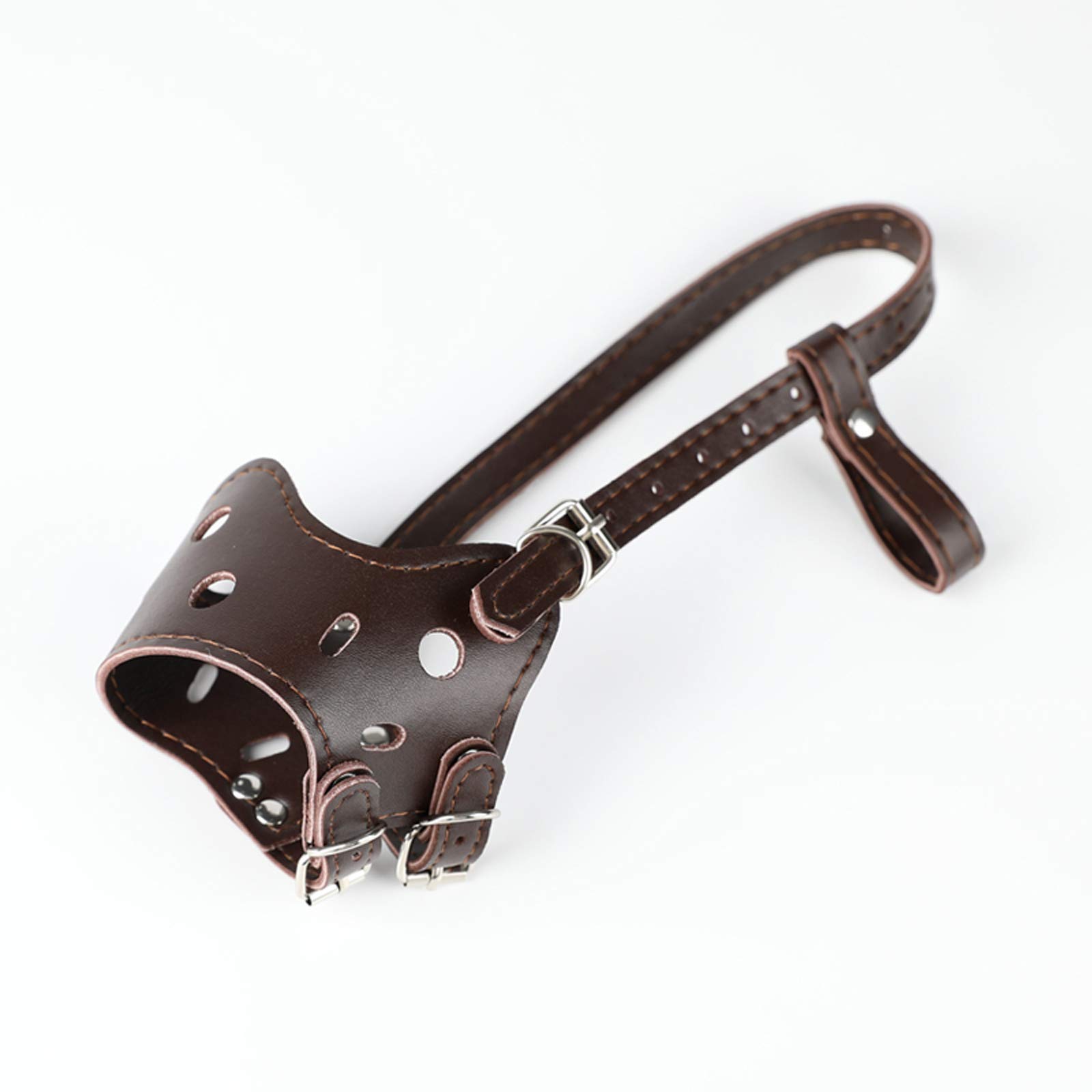 SDGBCXD Adjustable Black Leather Dog Muzzle for Barking, Biting, and Chewing Prevention(XS)