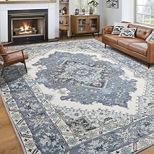 Noahas Vintage Area Rug for Living Room, 7x10 Feet, Machine Washable Rug Non Slip Low Pile Large Rug for Living Room, Bedroom, Farmhouse, Dining Room, Blue
