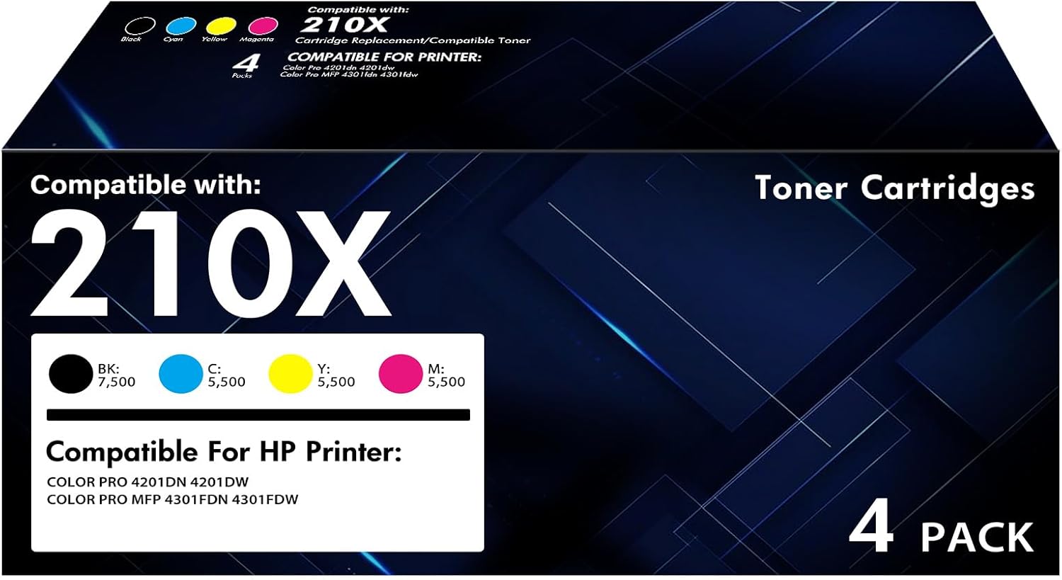 210X Toner Cartridges MFP 4301fdw 210A High Yield Compatible for HP 210X 210 Toner Cartridges Work with HP Color LaserJet Pro 4301fdn 4201dw 4201dn Printer Ink | Black Cyan Yellow Magenta (with Chip)