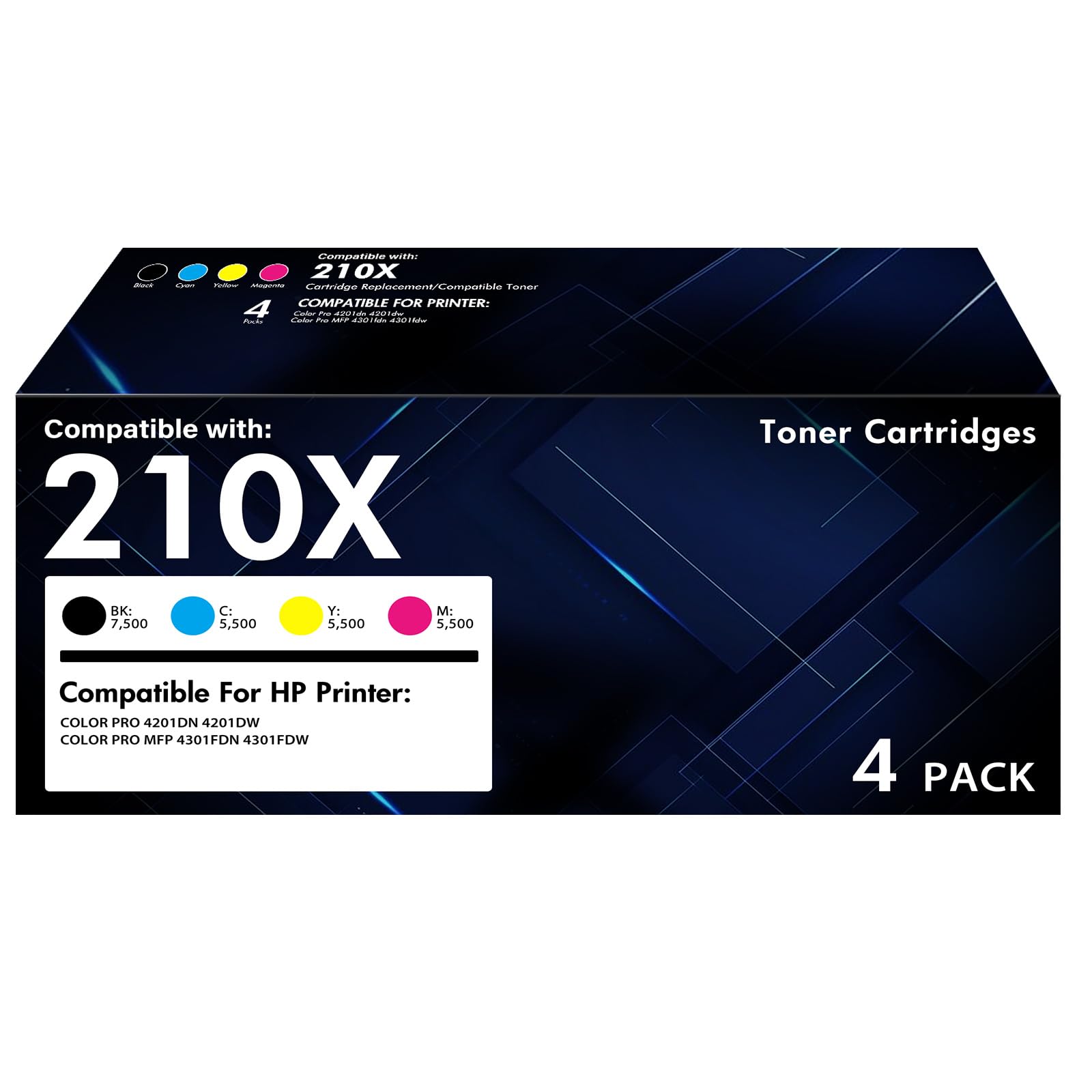 210X Toner Cartridges for HP 210A 210 MFP 4301fdw High Yield | Compatible for HP Color LaserJet Pro 4301fdn 4201dw 4201dn 4301 4201 Printer Ink Black Cyan Yellow Magenta (with Chip)