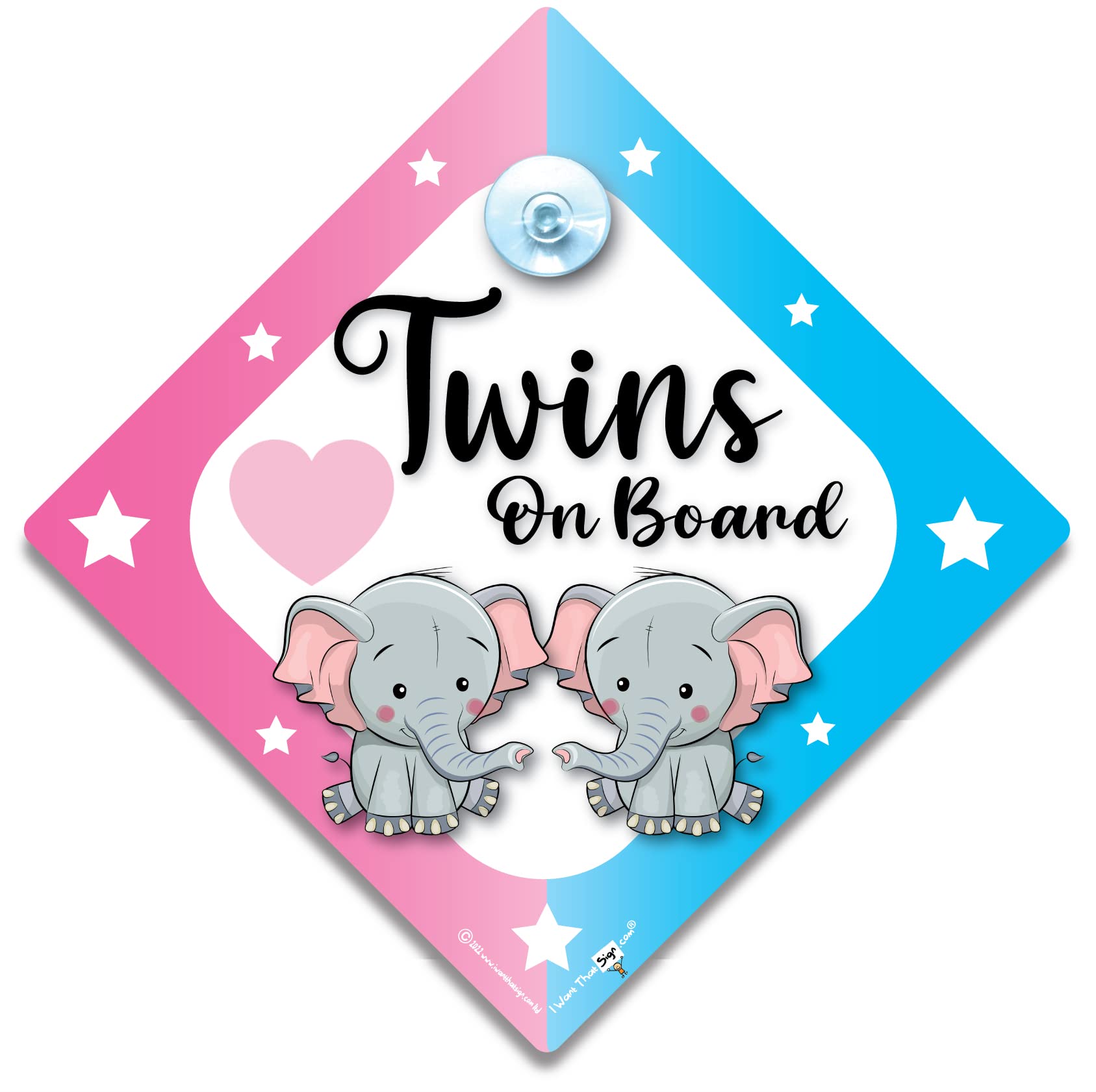 Twins On Board Sign Pink and Blue Elephant, Baby On Board