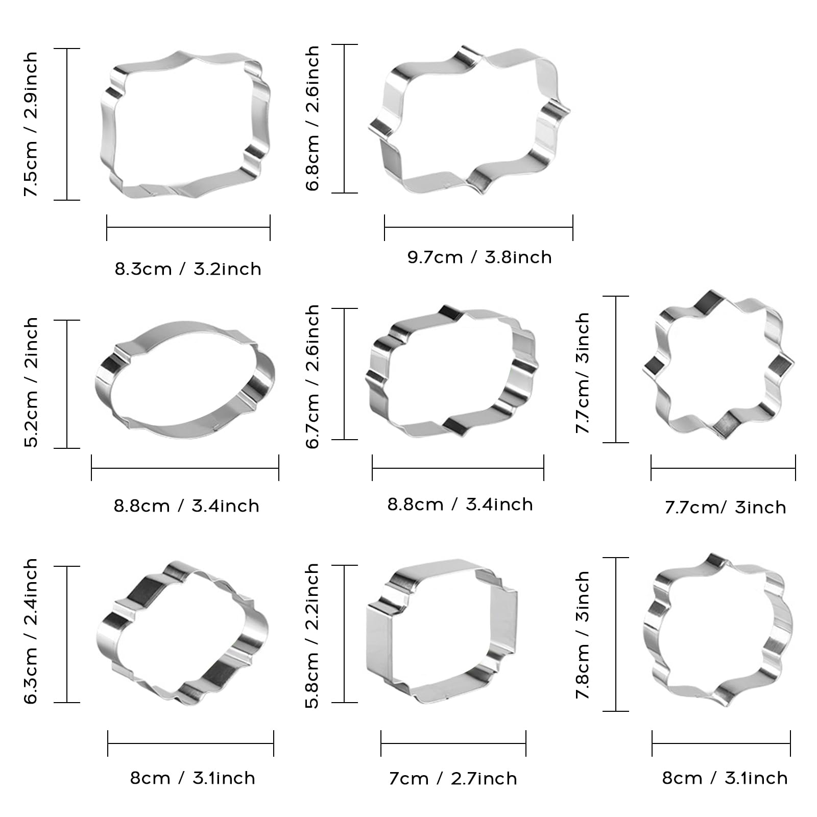 Plakette & Rahmen Ausstechformen Set – 6 Stück Aus Edelstahl, 8,9–10,2 Cm – Für Kekse & Fondant
