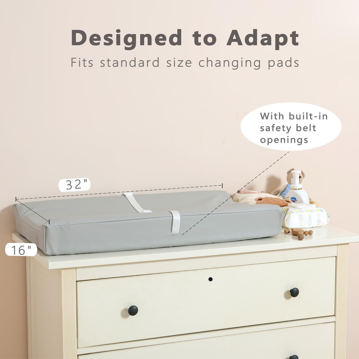 Vegan Leather Baby Changing Pad – Waterproof, Wipeable & Durable Changing Mat for Quick Cleanup – Soft, & Reusable – 32" x 16.6" Comfortable Infant Changing Station for Dresser & Table (Beige)
