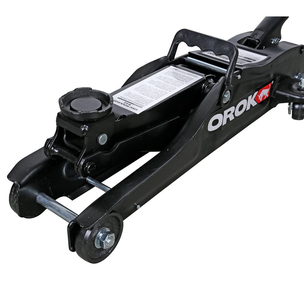 OROK 645186 Cric Hydraulique Rouleur Bas 2 Tonnes – Cric Voiture Profil Bas 85 à 330 mm – Tête Pivotante 360° – Descente Réglable – roulettes Pivotantes – Conforme en 1494, Noir
