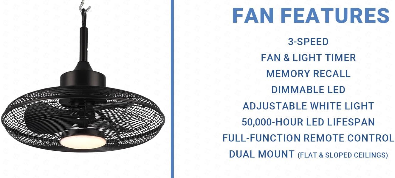 Wynwood QL11191BK 20-Inch Markham Wet Rated Ceiling Fan, Matte Black, Outdoor Ceiling Fan with 3-Way CCT LED Light, 3-Speed Remote Control, All-Weather ABS Blades