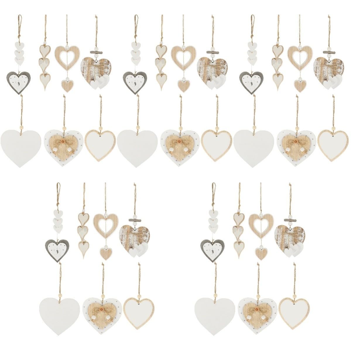 Toyvian 5 Sets Herzförmiger Holzanhänger zum Aufhängen, 7 Stile, für | Holz und Hanfseil, Valentinstag und Weihnachten, Festliche Stimmung, für Hochzeitsparty und Veranda