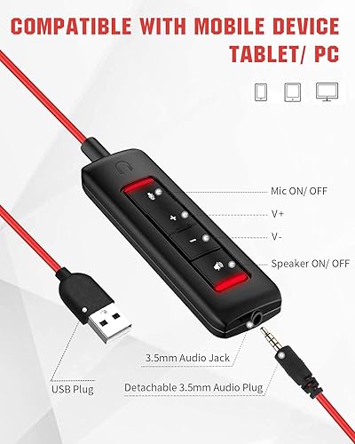 Miniatura 3 de NUBWO HW02 - Auriculares USB con micrófono con cancelación de ruido y control en línea, súper ligeros, ultra cómodos auriculares de computadora para