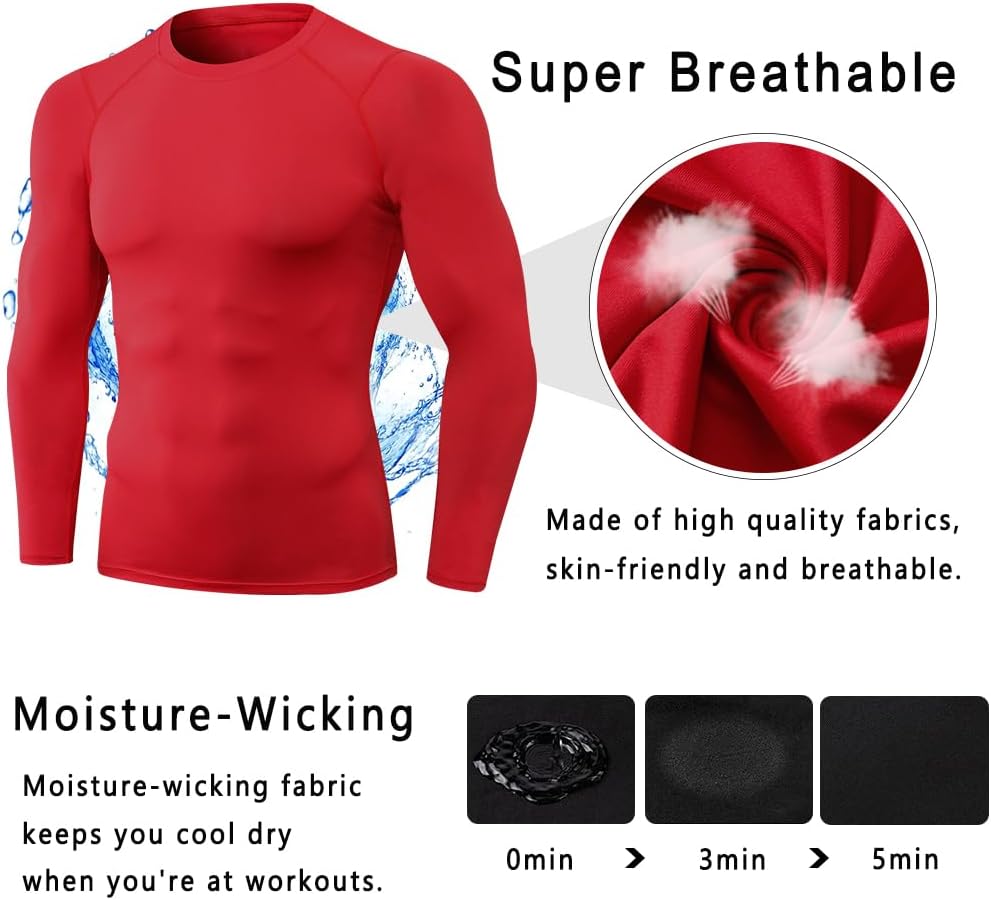Men's Compression Shirts Long Sleeve Quick Dry Athletic Running T-Shirt Workout Sports Gym Base Layer Tops - Image 3