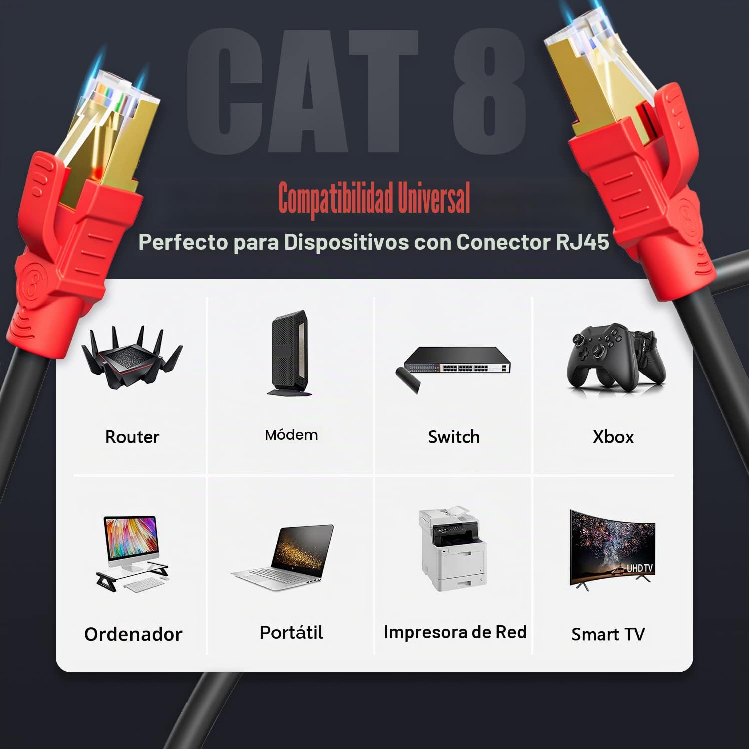 Soibke Cable Ethernet 15 Metros, Cat 8 Cable LAN SFTP Blindado Exterior Interior Cable de Red 15m Alta Velocidad 40Gbps 2000Mhz RJ45 Negro Gigabit 26AWG POE Cable Internet Anti-jamming (15 Clips)