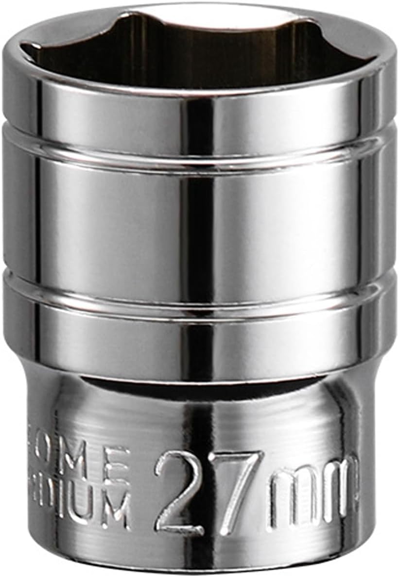 27mm 1/2 Inch Square Drive Socket, 6 Point Metric Socket, Polishing Chrom Vanadium Alloy Steel 27mm Sockets 1/2" Drive for Car Repair Mechanical Maintenance Home Use