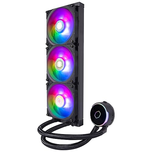 Vista 12 de Cooler Master MasterLiquid PL360 FLUX Serie 360mm, AIO, enfriador líquido de CPU, 0 RPM, bomba de doble cámara, base de cobre ampliada, ventiladores