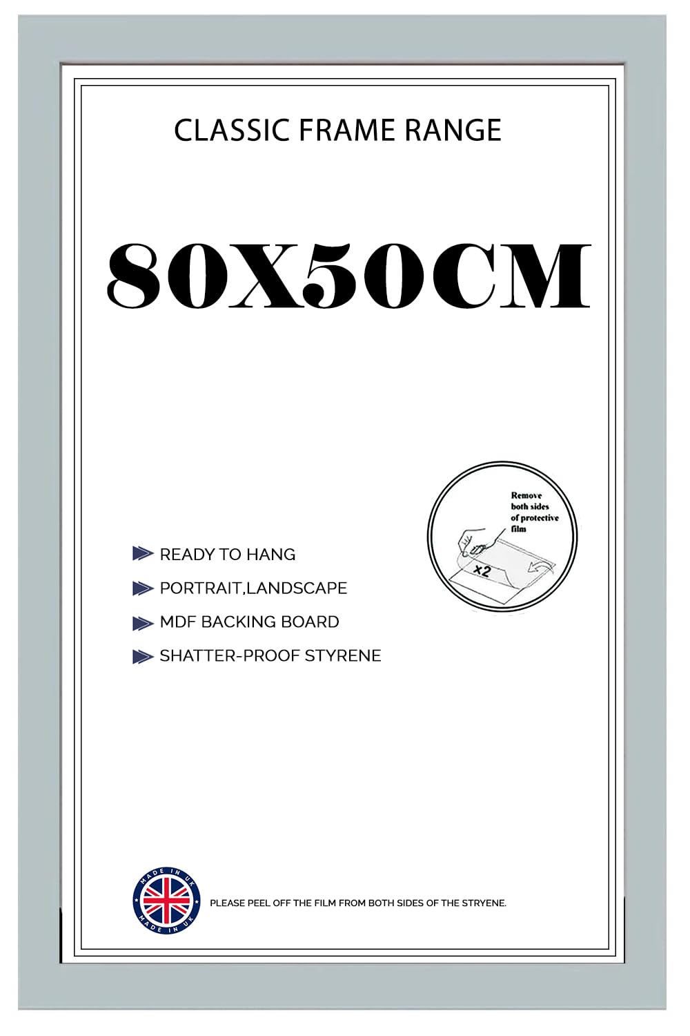 Poster frame 80x50cm, Crystal Clear HD Front Light Grey Picture frame 50x80, Jigsaw Puzzle Horizontally or Vertically
