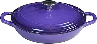 Flavehc Braiser Enameled Cast Iron Braiser 2.25 qt Braiser Pan with Lid Purple Shallow Cast Iron Casserole Braiser Pan with Handels