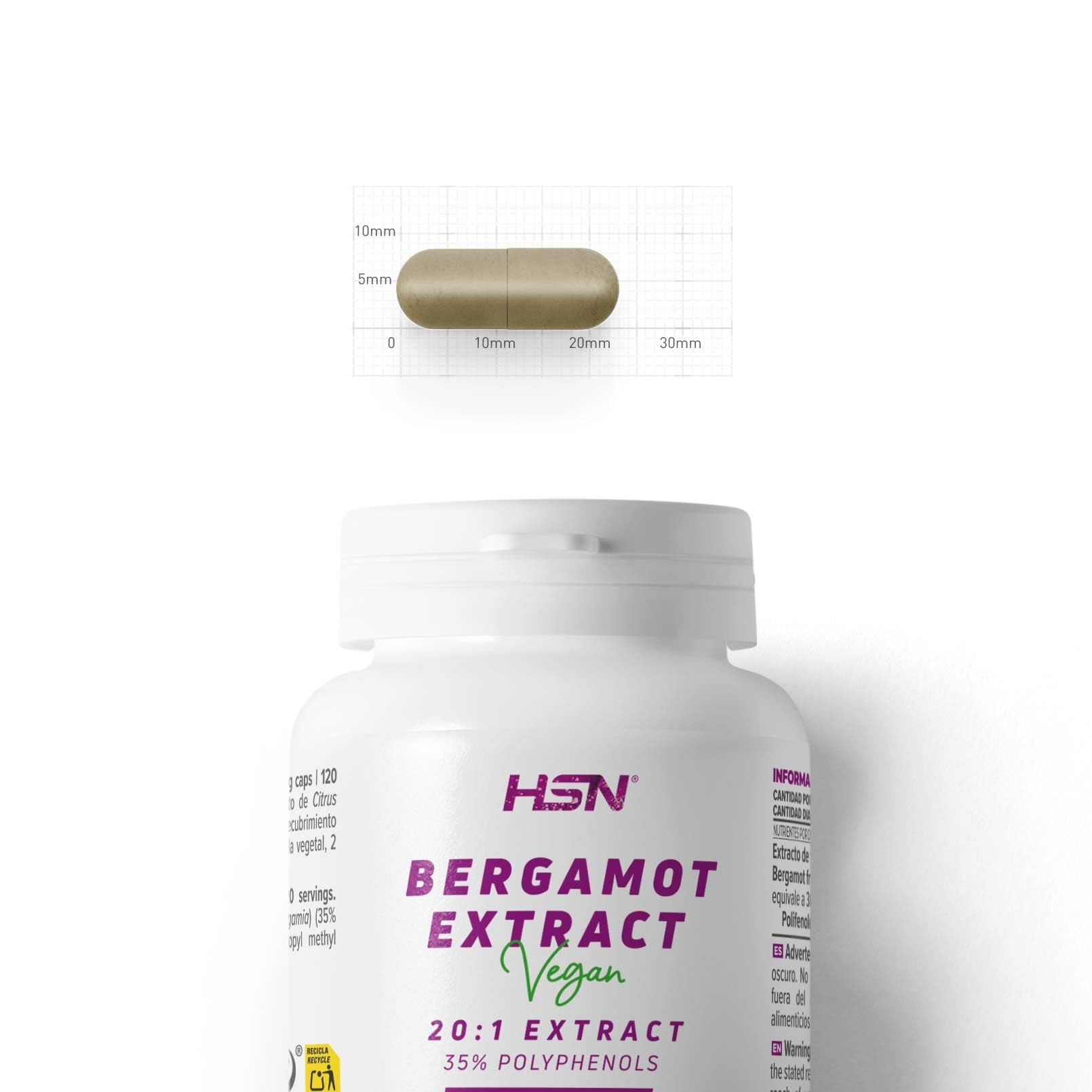 HSN Extrait de Bergamote 1500 mg (35% Polyphénols) par Portion Quotidienne | 120 Gélules Végétales | Extrait 20:1 | 30000 mg Citrus bergamia (équivalent fruit) | Sans OGM, Végan, Sans Gluten