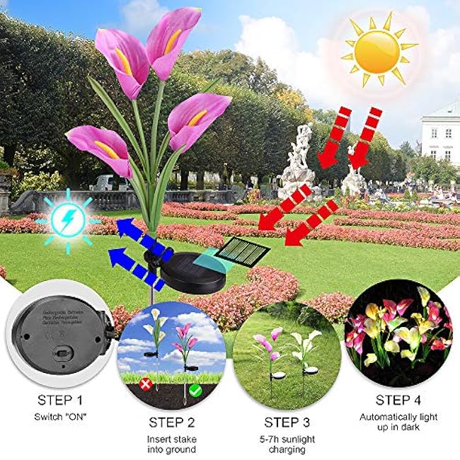 Aloudy Solar Garden Stake Lights: 3 Pack Outdoor Waterproof Calla Lily Flowers, 7 Color Changing LEDs for Garden, Patio, Backyard (Purple & White)