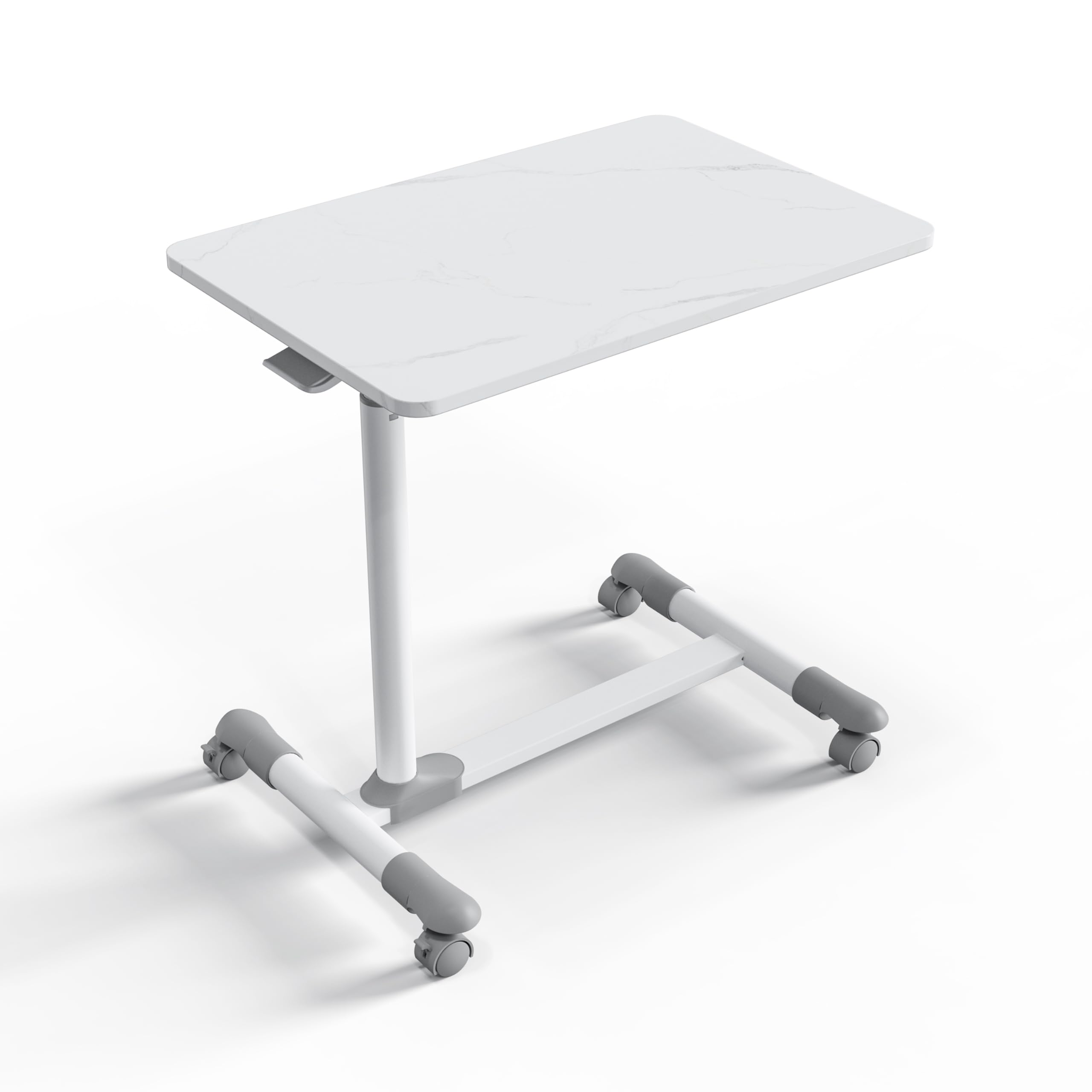 ETHU Mesa Sobrecama con Ruedas Bloqueables, Móvil y Ergonómica, Altura Ajustable para Uso en Hospitales, Oficina y Hogar (Acabado Mármol)