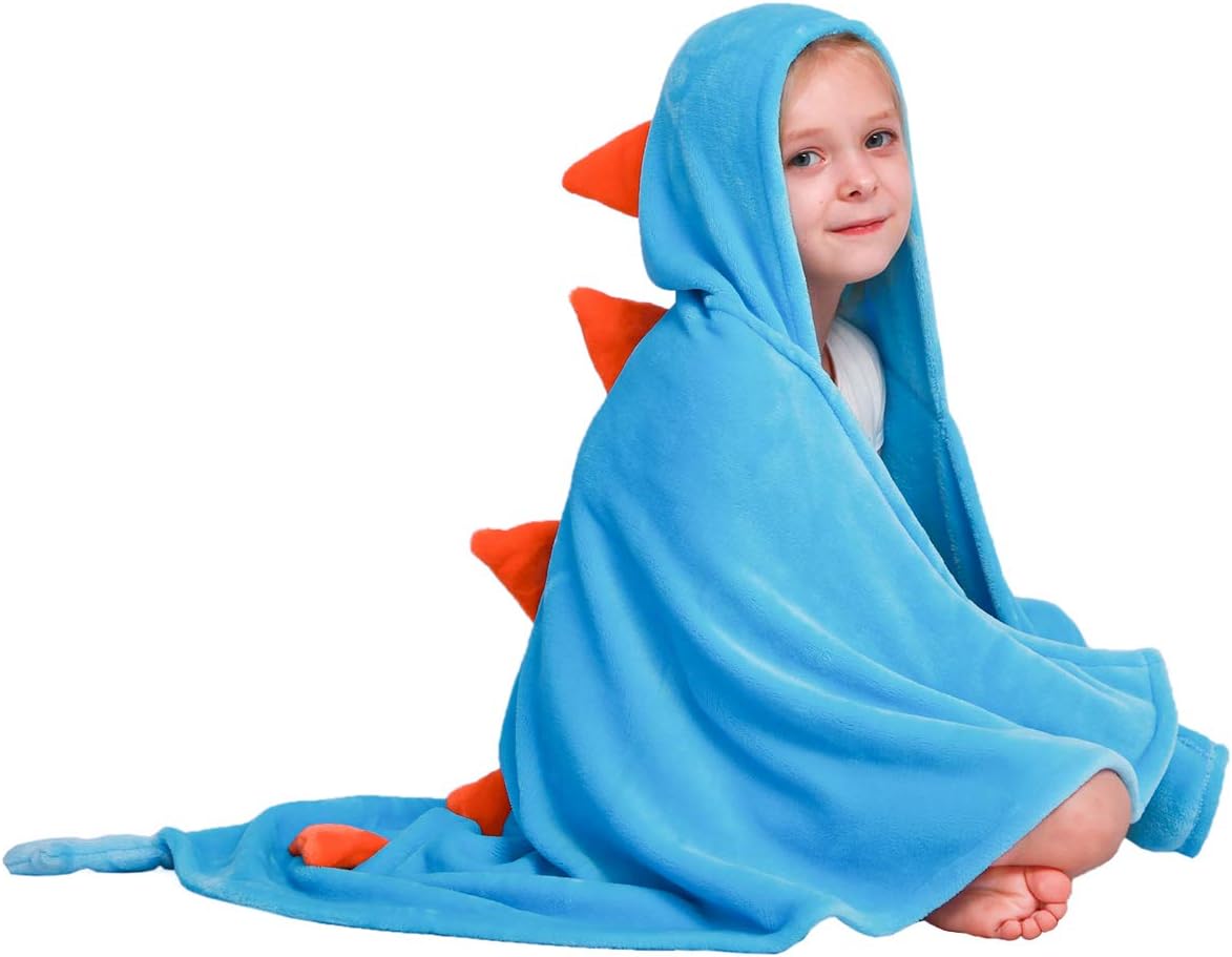 Dinosaur Hooded Blanket for Kids, 3D Toddler Wearable Animal Snuggie Throw, Soft Flannel Fleece Fabric, Great Gifts for Children, Fit 2-8 Years Old, 47"×36"