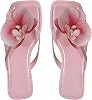 GORGLITTER Womens Flower Flat Sandals Dressy Flip Flops Square Open Toe Thong Vacation Summer 2025 Slides Shoes