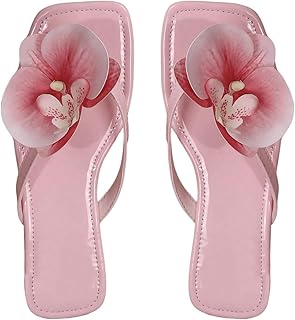 GORGLITTER Women's Flower Flat Sandals Cute Square Toe Flip Flops Thong Dressy Vacation Summer 2026 Slides Shoes Price In India