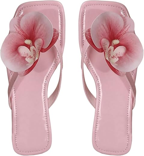 GORGLITTER Women's Flower Flat Sandals Cute Square Toe Flip Flops Thong Dressy Vacation Summer 2026 Slides Shoes