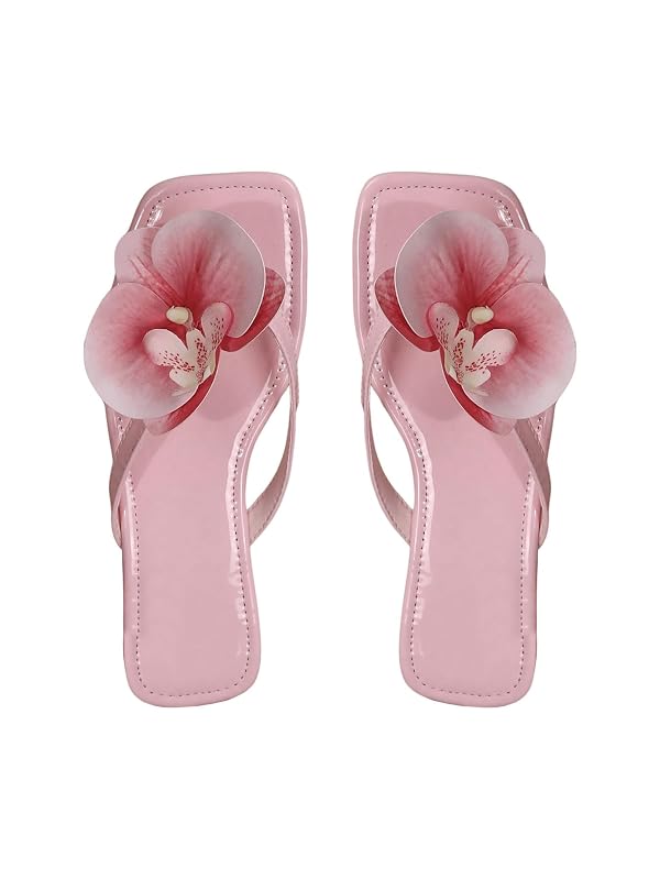 GORGLITTER Women's Flower Flat Sandals Cute Square Toe Flip Flops Thong Dressy Vacation Summer 2026 Slides Shoes Hot Pink 9.5 by GORGLITTER - Used condition - US$24.09