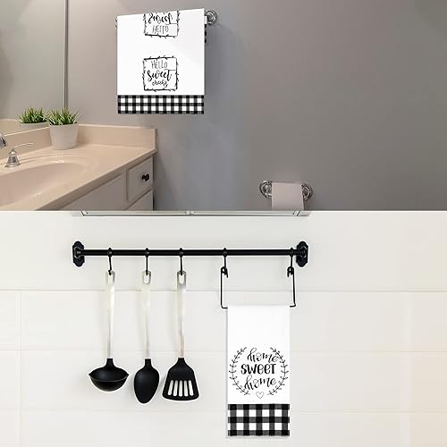 Miniatura 7 de 2 toallas de mano a cuadros de búfalo blanco y negro para baño, decoración de baño para baño, cocina, casa de campo (estilo elegante)