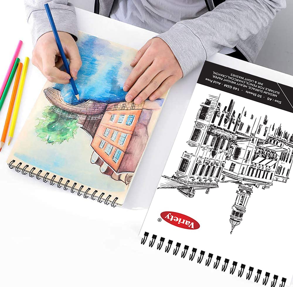 VARIETY CANVAS Set di 50 fogli A5 per schizzi, rilegatura a spirale superiore per artisti, per schizzi e disegni, carta priva di acidi, per scarabocchiare, album da disegno Artist Oxfort (mix)
