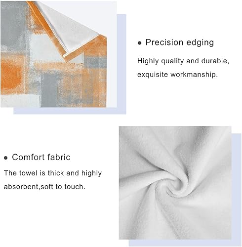 Miniatura 4 de Juego de 3 toallas de baño color naranja y gris, diseño abstracto y moderno, diseño de graffiti blanco y gris, 1 toalla de baño, 1 toalla de mano, 1