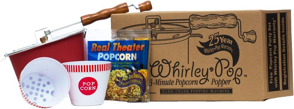 Whirley-Pop Gift Set - Metal Gears - Red - 2 Red Stripped Bowls