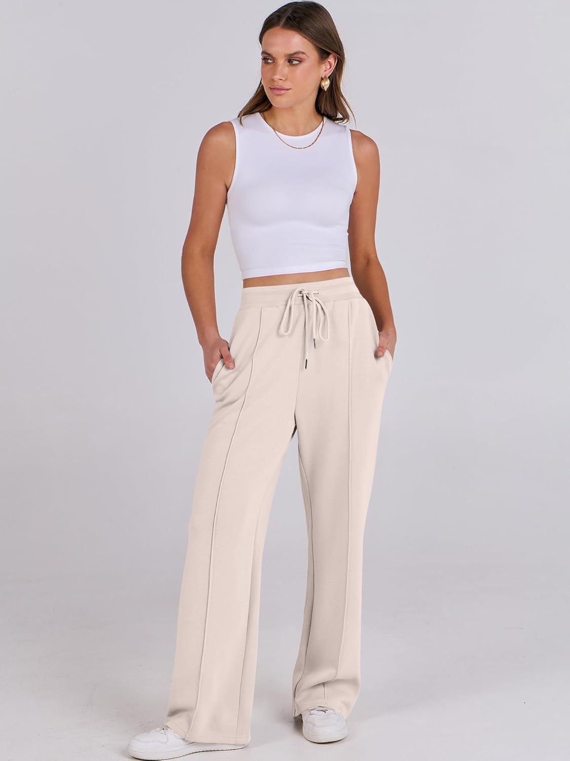 ANRABESS Women's Wide Leg Sweatpants High Waist Baggy Flared Pants Drawstring Athletic Joggers Sweat Pants - Image 3