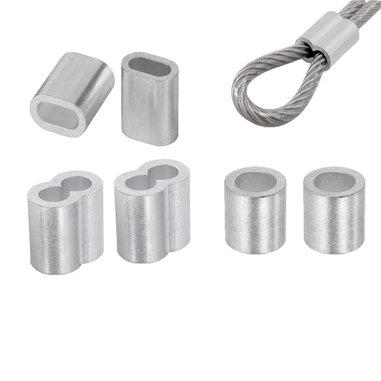 5–500 Stück Aluminiumhülse, Doppelloch-Kabelcrimp, 8-förmiges Aluminium-Stopper-Seil-Hardware-Zubehör Für Drahtseil(M5 50pcs Two hole)